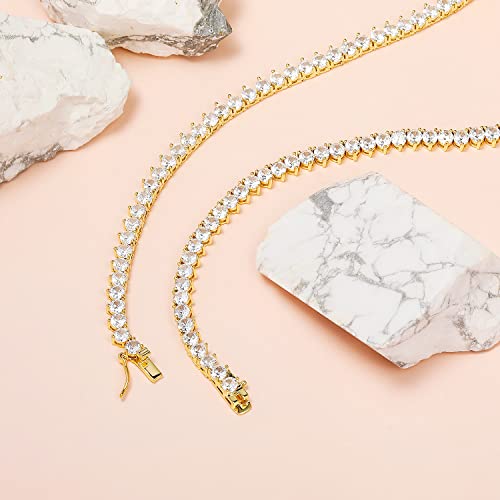 GMESME 3 Prong 18K White Gold Plated Cubic Zirconia Classic Tennis Necklace (16-24inch) - Image 6