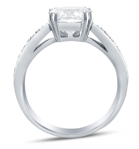 Solid 14k White OR Yellow Gold Round Brilliant Cut Solitaire with Round Side Stones CZ Cubic Zirconia Engagement Ring 2.0ct.4