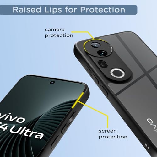 Image of AIBEX Back Cover for Vivo T4 Ultra 5G | Shockproof Transparent Case with TPU Camera Lens Guard | Slim Hybrid Armor Non-Yellowing Polycarbonate Cover - Black Edges