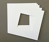 Pack of 5 8x8 Square White Picture Mats with White Core Bevel Cut for 4x4 Pictures