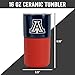 Rico Industries NCAA Arizona Wildcats 16 oz Ceramic Tumbler with Silicone Grip, Deep Laser Engraved, Navy and Red Colored Design with Slide Lid, Travel Coffee Mug, Matte Glaze