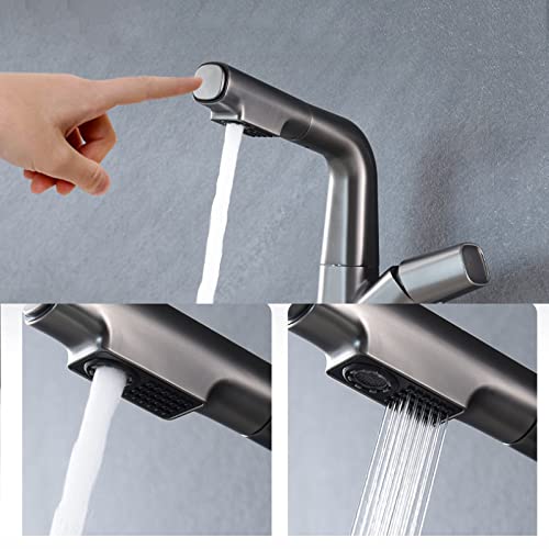 Robinet d'évier monotrou noir gris avec bec relevable et douchette - 3