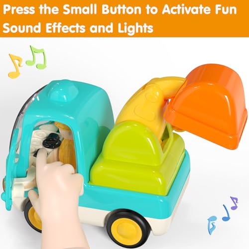 Yerloa Toddler Toy Cars Excavator Toy Digger Truck for 1 2 3 4 Year Old Boy Girl Gift Sensory Learning Toy w/Music & Lights Musical Outdoor Construction Vehicles Sand Beach Baby Push Toys 12 18 Month - Image 5