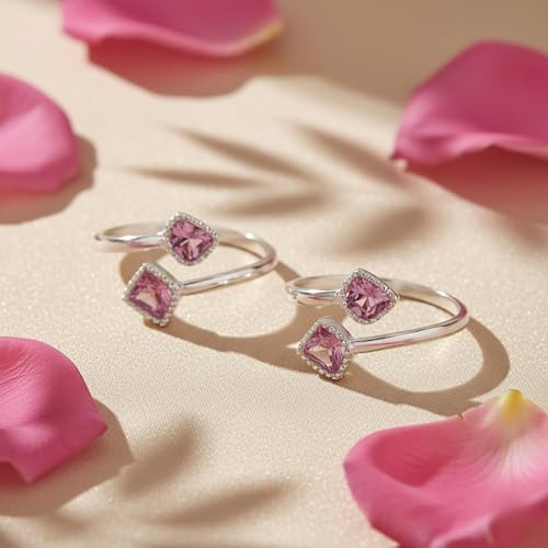Image of SATKOTI 925 Silver Toe Rings for Women | Adjustable Pure Metal Bichiya with AAA Quality CZ Stone| BIS Hallmarked Jewelry with Authenticity Certificate | Pair of 2 Metti