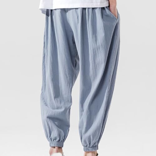 Men's Pants Cotton Linen Comfy Sweatpants Fashion Tapered Joggers Running Workout Pants Boys Casual Loungewear Loose3