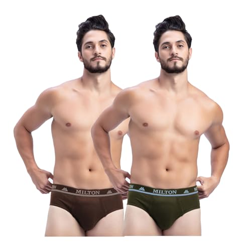 Image of Milton Mens Pure Cotton Solid Briefs|Soft Breathable Underwear for Men|Outer Elastic Comfort Fit Waistband|Skin-Friendly Essentials|Multi-Color, Color Name May Vary as per Availability|Pack of 2