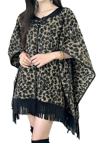 Women's Winter Plaid Scarf Blanket Wrap Open Front Poncho Cape Oversized Chunky Scarves Tassels Cardigan Coat