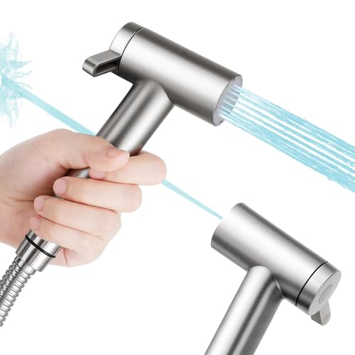 BDJM Handheld Bidet Sprayer for Toilet, Adjustable Water Pressure Control Rotary Switch with Bidet Hose, Exclusive Single Nozzle High Pressure Mode for Cleaning Stubborn Stains, Brushed Nickel