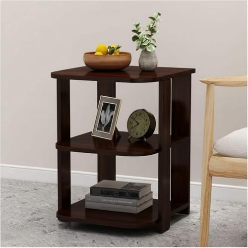 Image of FireBees Wooden Side Table for Bedroom & Living Room | Modern Bedside Table /Bed Side Table with 3-Tier Storage Shelves | Compact Nightstand, Small End Table & Sofa Side Stand for Home (Brown)
