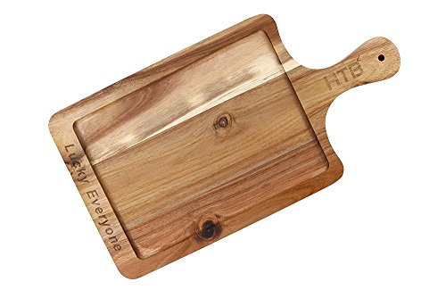 Rectangular Paddle Board Acacia Wood By Htb, Wooden Cutting Board Carved "Luck Everyone", Serving Board With Handle #TOP7