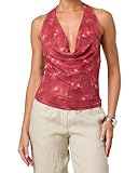 Lässiges Design: Blumendruck/einfarbig, Wasserfallkragen, Neckholder, Bandage und rückenfrei, ärmellos, schmale Passform; rückenfreies Neckholder-Top; rückenfreies Oberteil für Damen, vielseitig und modisch, ein Muss in Ihrem Schrank