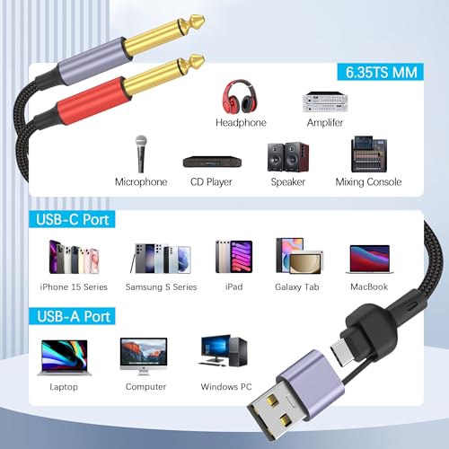 HOSONGIN USB C a Doble Cable de Audio 6.35 mm 6FT miniatura 4