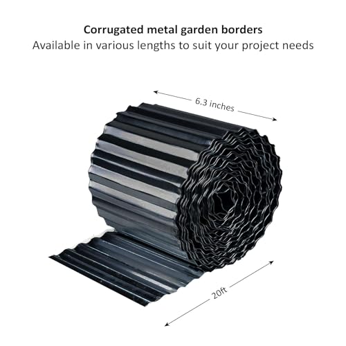 Nicoman Metal Garden Edging Border - Heavy Duty Galvanised Steel Lawn Edging, Flexible Diy Landscape Border For Trees, Flower Beds, And Plants (Black, 6"X20Ft) - 2