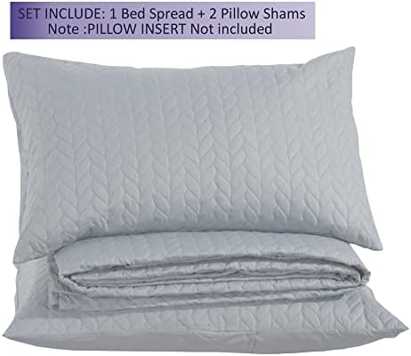 Linen Home - Charlotte Quilted Bedspreads King Size 245x260cm - 3Pcs Silver Quilted Throw Set Soft Microfiber Lightweight Coverlet with 2 Pillowcases 50x75cm for All-Season (Silver, 245x260cm)