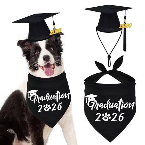 JOTFA Dog Graduation Bandana Cap with 2026 Black Tassel, Graduation Dog Outfits Costumes for Small Medium Large Dogs Pets (Black Cap & Bandana)