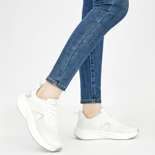 HARENCE Running Shoes for Women Sneakers: Comfortable Breathable Non Slip Athletic Lightweight Walking Tennis Shoes for Gym Workout Cross Training White