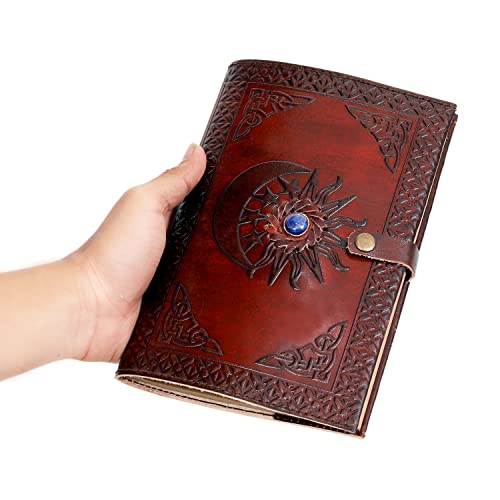Leather Journal with Lined Pages - Sun & Moon Leather Bound Writing Journal for Women & Men (5x7 in) Lined Journals for Women, Leather Bound Notebook Ruled Journal & Diary, Lined Journal for Writing