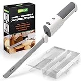 Nutrichef Couteau Électrique de Cuisine – Couteau à Découper pour Viande, Volaille, Pain et Fromage, Lames en Acier, Modèle Sans Fil, Bouton Sécurité ON/OFF, Blanc