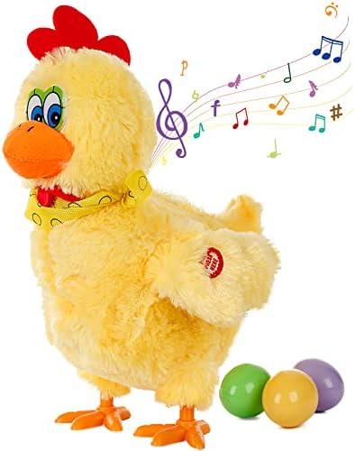 Talking Walking Chicken Dancing Chick Electronic Interactive Plush Toy Animated Laying Eggs Toy Speaking Plush Buddy Gift for Toddlers Birthday (Light Yellow Talking Walking Singing Chick, 29cm)