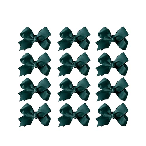 Image of Small Solid Bow for Girls - Set of 12 (Hunter Green)