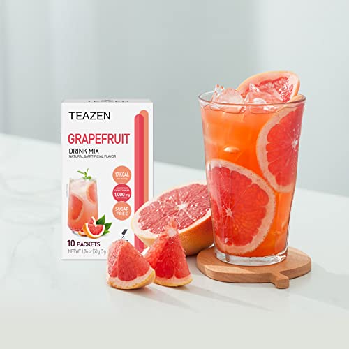 Image of TEAZEN Grapefruit Tea Powder, Sugar Free, Hibiscus and Green Tea, Powdered Mix Beverage from Korea, On-the-Go 10 Packets, 1.76oz