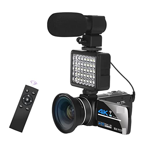 Videocamera Full 4k professionale Streaming live Visione notturna Fotocamere digitali da 58 MP Registrazione Vlog Fotocamera digitale per vlogging Color: With Lens Light MIC