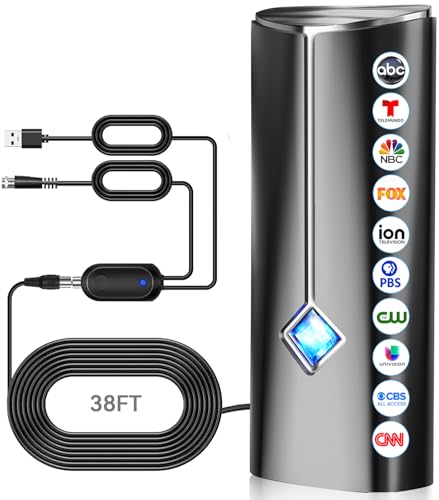 2026 Strongest TV Antenna, 4500+ Miles Range Digital Antenna for Smart TV Indoor Outdoor with Amplifier, 360° Reception HDTV Antenna for Local Channels Supports 8K,4K,1080P for All TVs-38FT Coax Cable