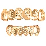 DUNCHATY 18K Ripple Hip Hop Gold Plated Grillz for Men Grills Teeth for Women Cool Mouth Grill Funny Finish 6 Top Teeth 6 Bottom Tooth Custom Tooth Cap Set Gold