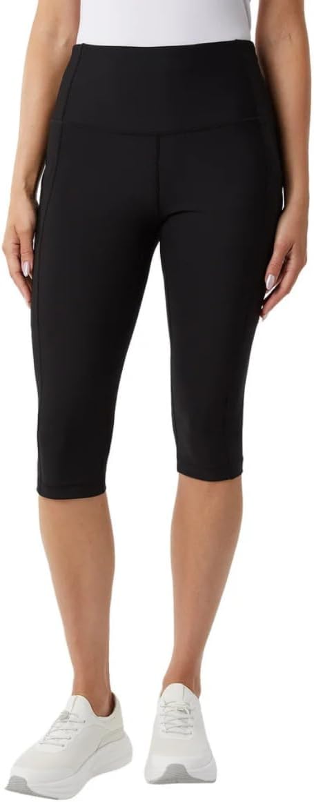 32 Degrees Women's Ribbed Crop Leggings with Pockets, Comfort Stretch Capri Activewear Pants, XS-2X