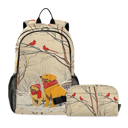 miaozhen Bookbag For Teen Girls With Lunchbox Cute Golden Christmas