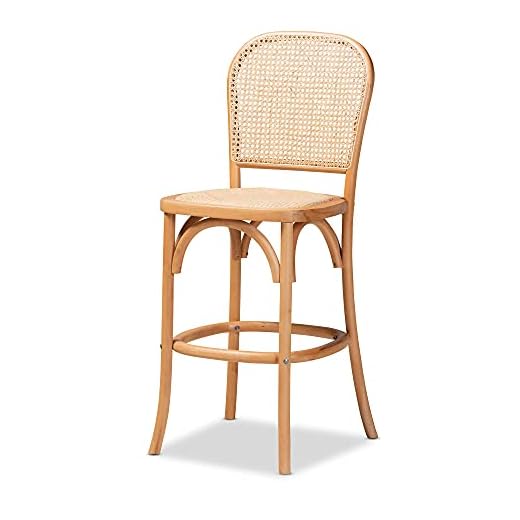Baxton Studio Vance Mid-Century Modern Brown Woven Rattan and Brown Wood Cane Counter Stool