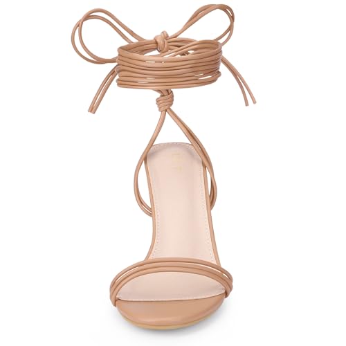 Allegra K Allegra K Women's Strappy Lace Up Slingback Open Toe Stiletto Heel Nude Sandals 11 M US