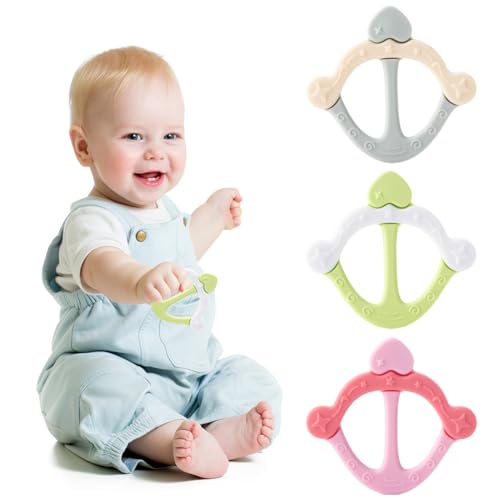 HABNI Mordedor Bebe Refrigerante, Paquete De 3 Silicone Mordedores Juguete Fácil De Agarrar, Marrón Verde Azul Regalo Bebe Recien Nacido Niño Niña, Sensoriales Mordedor Refrigerante Chupetes Cosas