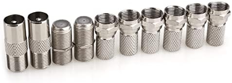 JEEUE 10PCS Nickel Plated F Plug Connectors Waterproof Micro Screw/Twist On Aerial Coaxial Cable RG6 for Satellite TV Sky NTL Cable 6+2+2