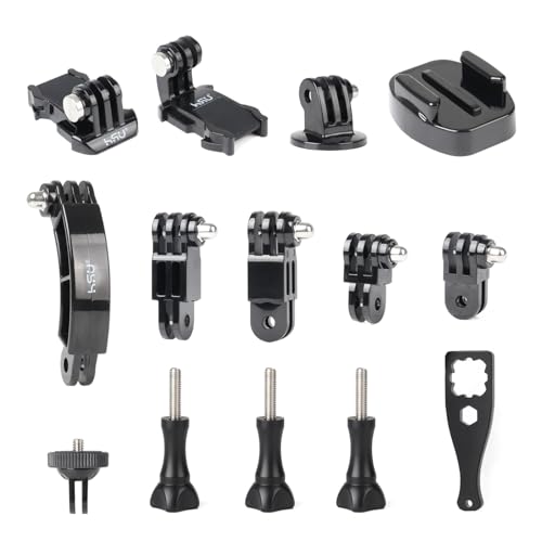 HSU Kit de Fixation Go Pro, Clips de Libération Rapide, Bras d'Extension, Support de Trépied, Adaptateur 1/4 et Vis pour Caméras d'action(14 en 1)