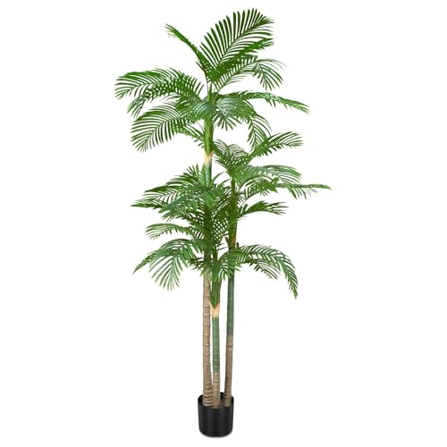 AnTing 8.5ft Tall Triple Golden Cane Palm Artificial Tree Palm Silk Tree in Plastic Sturdy Pot Large Fake Tropical Palm Plant for Indoor Outdoor Office House Living Room Home Decor