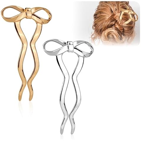 2pcs Tinoaly Vintage Bow Hair Forks Cover