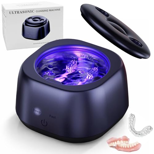 Image of Ultrasonic Retainer Cleaner Machine 48kHz Denture Cleaning Pod, 280ML Dental Deep Cleaning Pod for Dentures, Aligners, Invisalign, Mouth Guards, Night Guards, Jewelry, Toothbrush (blue)