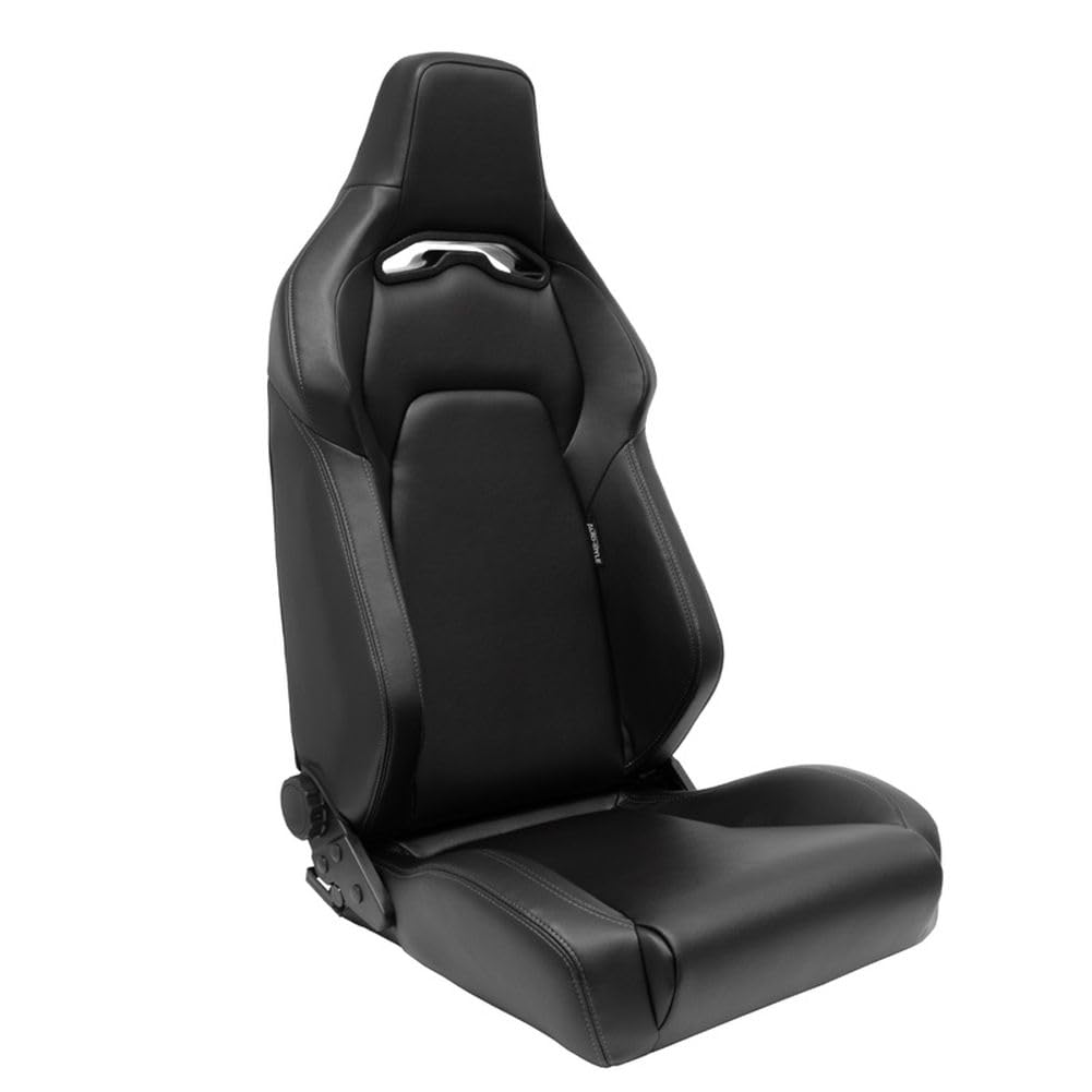 Asiento deportivo AutoStyle VGR, piel sintética negra + costuras plateadas, respaldo reclinable de doble cara, incluye diapositivas