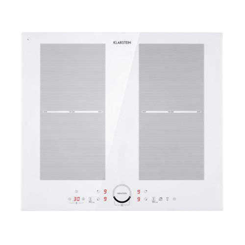 Klarstein Delicatessa Slim Domino - Induction Cooker, Ceramic Hob, Plug in Induction Hob, Flexzone Technology, Self-Contained, Hob, Booster, Pot Detection, Timer, SensorTouch, Glass Ceramic, White