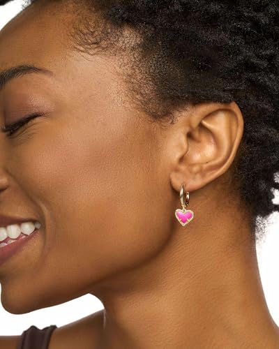 ALoveSoul Plated 14k Gold Pink Heart Cubic Zirconia Dangle Hoop Earrings for Women4