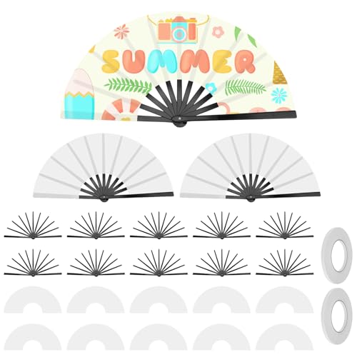 Ovveroche 10 Pcs Sublimation Fan Blanks White Foldable Sublimation Blank Hand Fan DIY Heat Transfer Printing for line Dancing Wedding Party Decoration