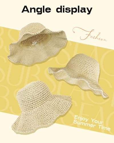 Sombrero de playa plegable de mujer beige miniatura 7