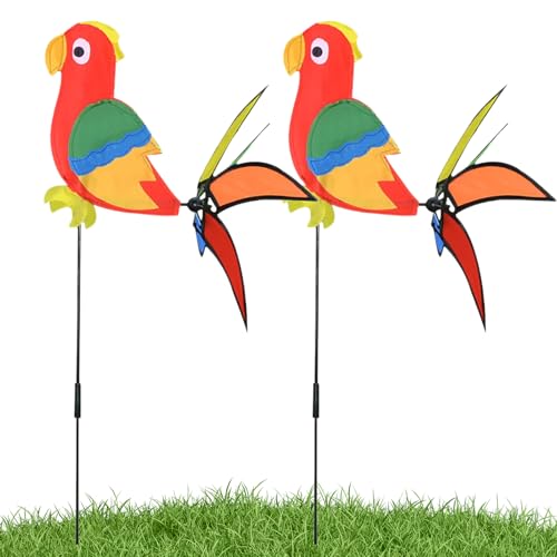 2pcs Garden Windmill | PVC Parrot-Shaped Wind Spinner | Decorative for Gardens | Spinner Stakes for Courtyard Outdoor Corridor Terrace Parties