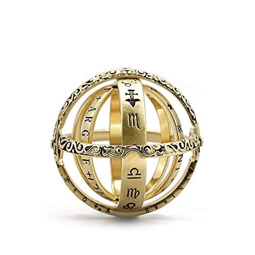 Preisvergleich Produktbild YETE Armillary Sphere Ring Astronomische Kugel, weiß, Kupfer / Kupfer, vergoldet, Astronomische Kugel Ring, Astrologischer Ring, Close is Love, Open is The World, bestes Geschenk für Liebhaber US 7 gold