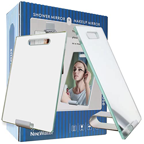 Ninewater Makeup Mirror With Stand, Portable Frame-Less Handheld And No-Copper Mirror, Razor Holder For Bathroom Shaving With Multifunctional Adhesive Hooks #TOP20