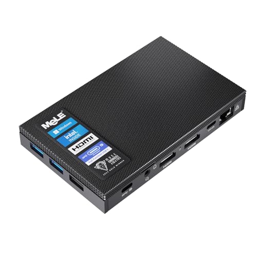 MeLE Quieter 4C Fanless Mini PC N100, 3.4GHz, Mini Computer, LPDDR4X, Win11, HDMI 4K, Wi-Fi 5, BT 5.1, USB 3.2 * 2, USB 2.0 * 1, Type-C * 1, VESA Mount (16GB/512GB)