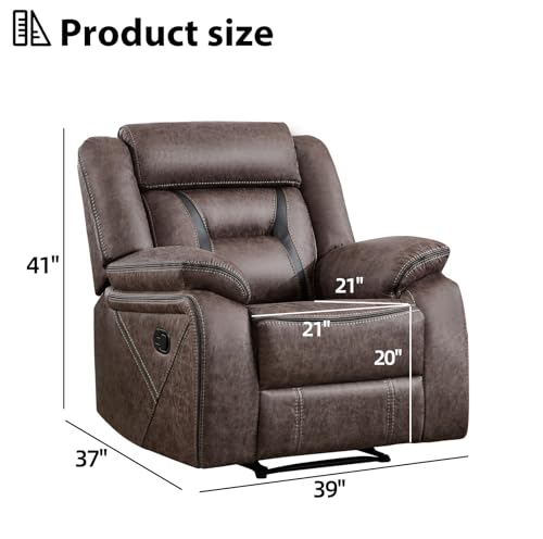 Image of EBELLO Faux Leather Manual Recliner Chair, Modern Design Single Reclining Sofa Chair with Comfortable Armrest and Backrest, Furniture for Living Room, Bedroom, Grey
