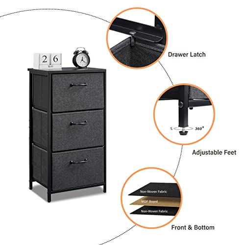 Land·voi Storage Dresser With 3 Fabric Drawers,Night Stand For Bedroom, Office, Living Room, And Hallway Entryway Closets, Steel Frame Wood Top, Easy Pull Handle,Black Grey Bet11B #TOP4