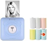 Portable Wireless Photo Printer Label Maker, Thermal Bluetooth Mini Printer, 57mm Instant Print Black-White Photo Pocket Printers, Compatible with iOS and Android Smartphone (Blue)